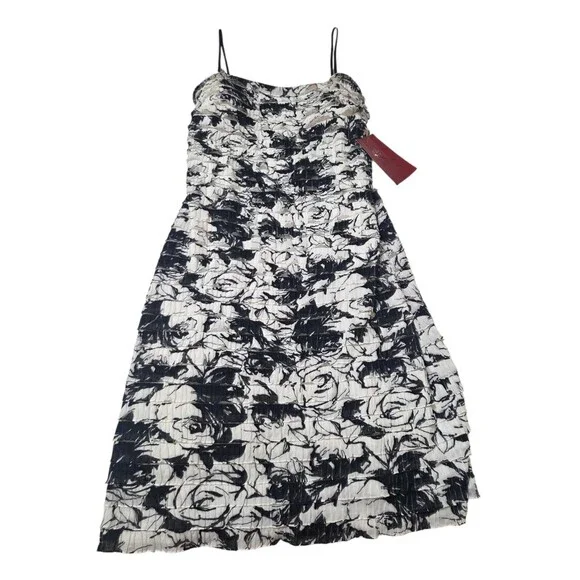 NWT JS Collection Black White Paneled Floral Bodycon Mini Dress Women's 10 E17.1 - Picture 3 of 12